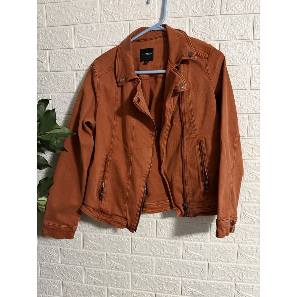 Liverpool Los Angeles Womens Orange Denim Moto Jacket Size L